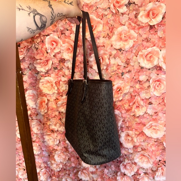 Michael Kors Black Signature MK Pattern Shoulder Bag Tote - Picture 13 of 16